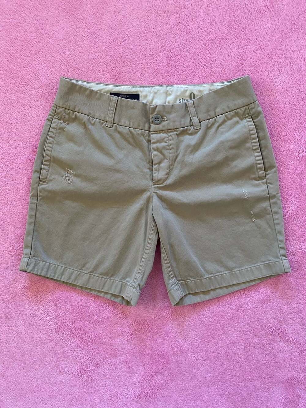 J.Crew Broken In Boyfriend Shorts Khaki Distressed Cotton Size 0